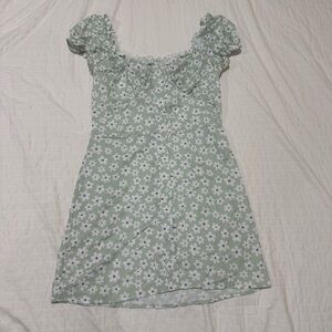 Mint Green Floral Puff Sleeve Dress Size S